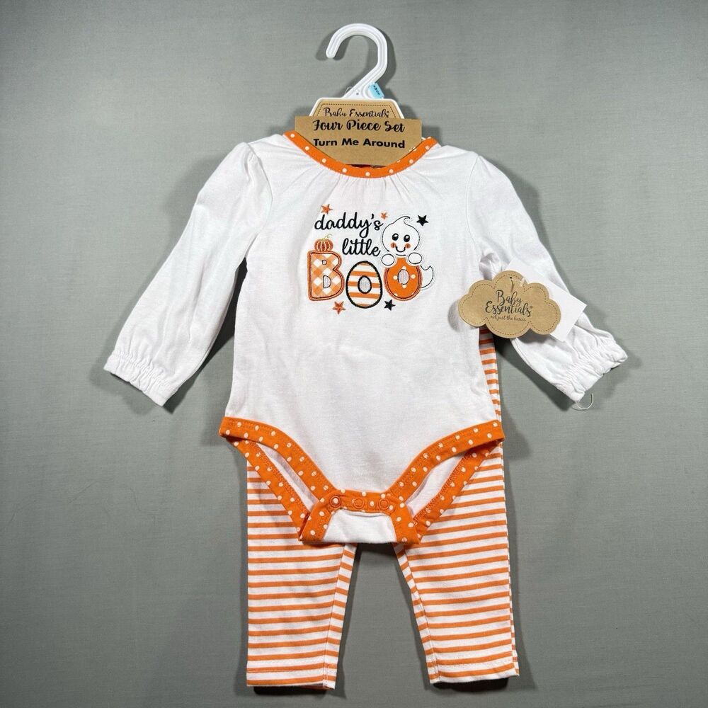 NWT Baby Essentials Halloween Ghost 4PC Outfit Set 6 Months Baby Girl